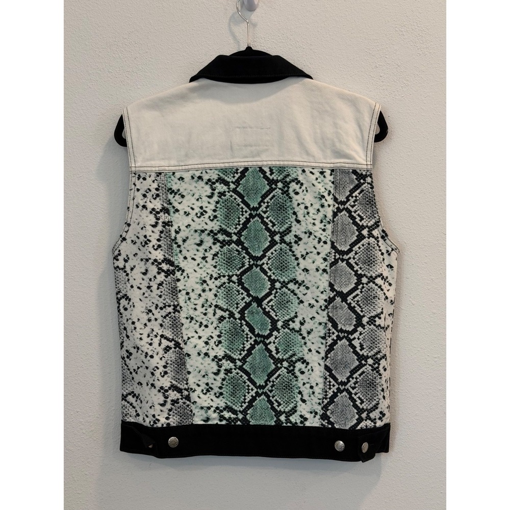 Sandro Paris Reptile Snake Print Denim Vest Women's Size 2 SMALL Edgy Statement - Picture 3 of 7